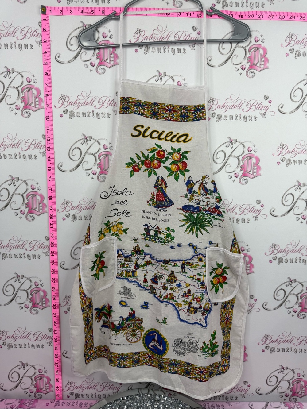 Sicilia apron Decorative Kitchen Apron - White with Multicolor Print